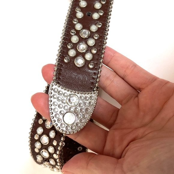 Studded and Jeweled  Brown Leather Belt M/L main image 10